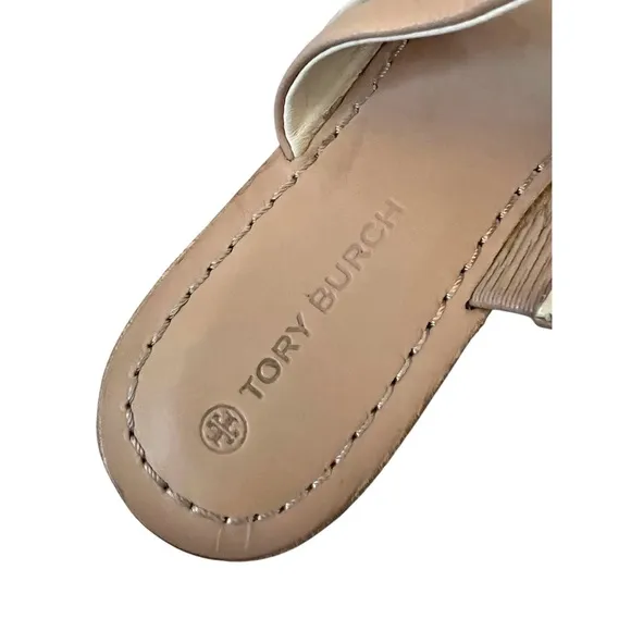 Tory Burch Leigh Flip Flop Sandals Tan Leather Size 7