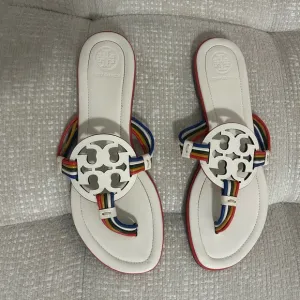 Tory Burch Mignon White Rainbow Multi color Miller Sandals size 7