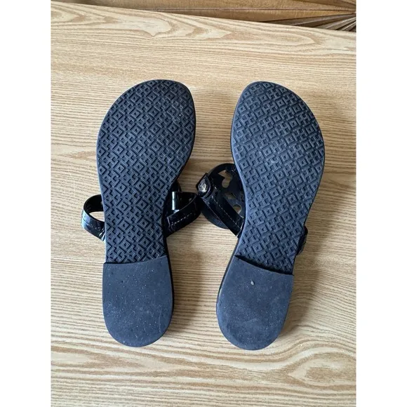 TORY BURCH Miller Black Patent Leather Flip Flop Sandals Women Size 7 M