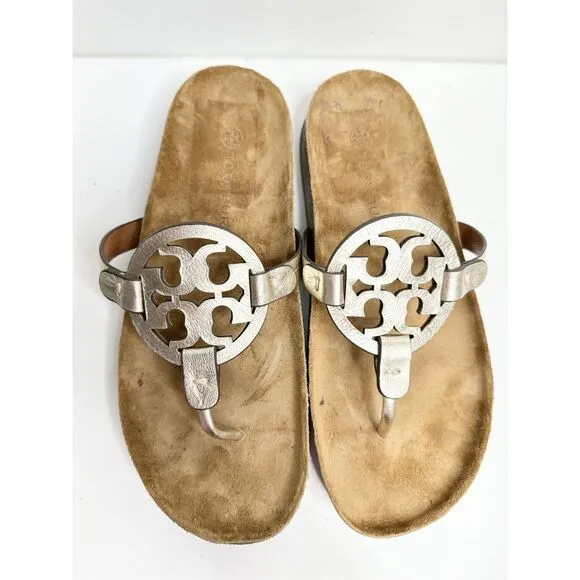 Tory Burch Miller Cloud Sandals Womens Size 9 Spark Gold With Medallion