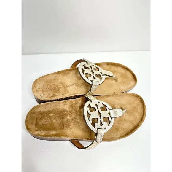 Tory Burch Miller Cloud Sandals Womens Size 9 Spark Gold With Medallion