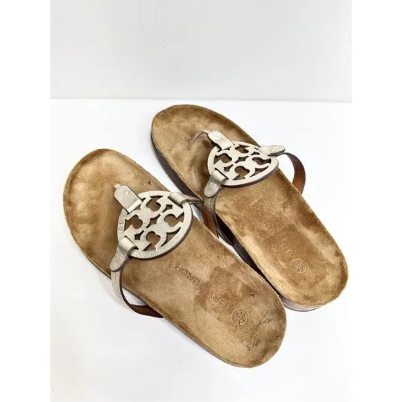 Tory Burch Miller Cloud Sandals Womens Size 9 Spark Gold With Medallion