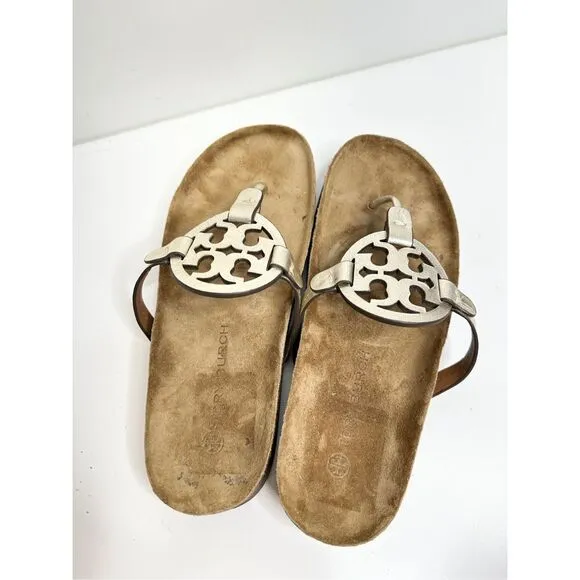 Tory Burch Miller Cloud Sandals Womens Size 9 Spark Gold With Medallion