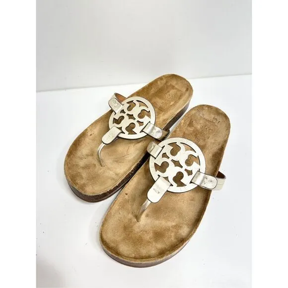 Tory Burch Miller Cloud Sandals Womens Size 9 Spark Gold With Medallion