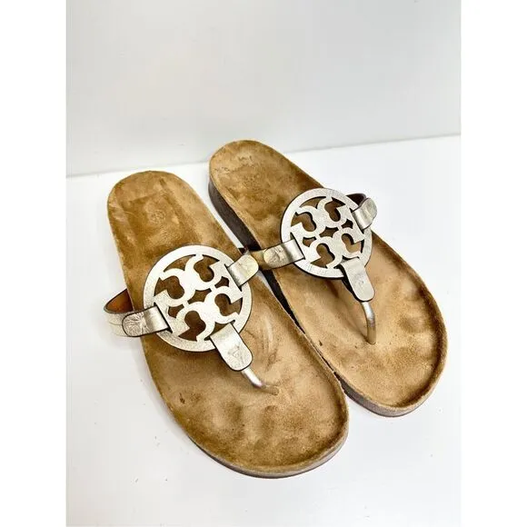 Tory Burch Miller Cloud Sandals Womens Size 9 Spark Gold With Medallion