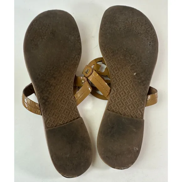 Tory Burch Miller Leather Thong Sandals Tan Beige Flip Flops Women's Size 9 M