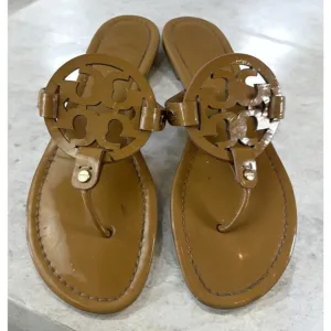 Tory Burch Miller Leather Thong Sandals Tan Beige Flip Flops Women's Size 9 M