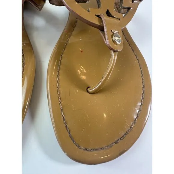 Tory Burch Miller Leather Thong Sandals Tan Beige Flip Flops Women's Size 9 M