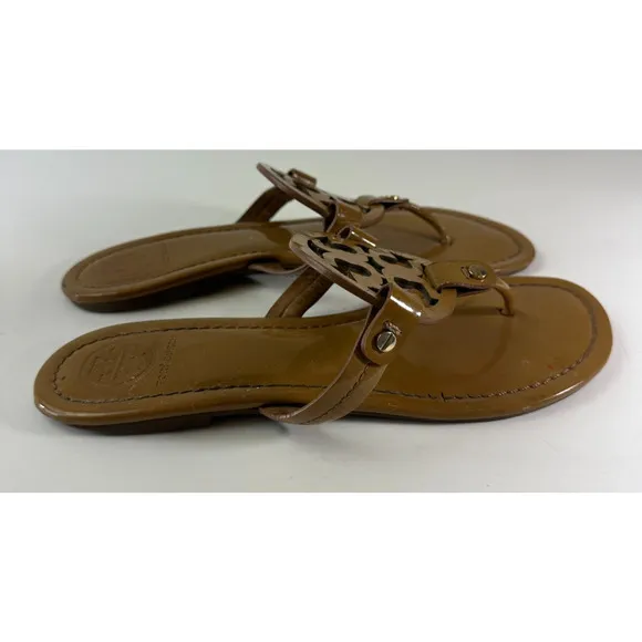 Tory Burch Miller Leather Thong Sandals Tan Beige Flip Flops Women's Size 9 M