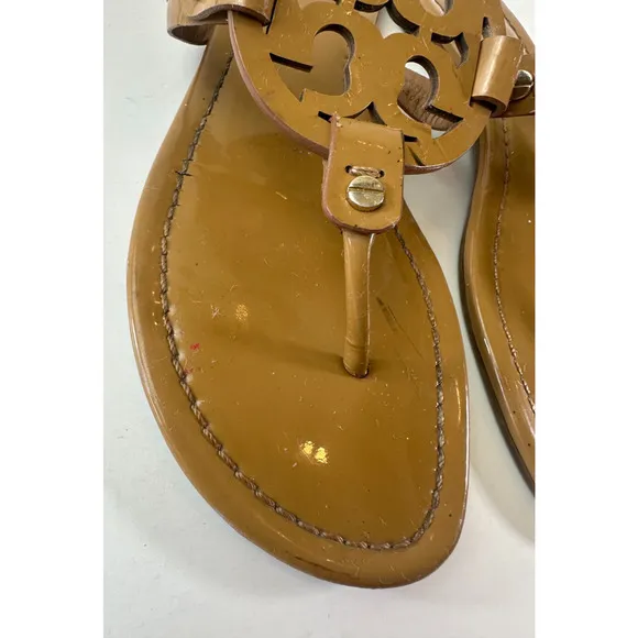 Tory Burch Miller Leather Thong Sandals Tan Beige Flip Flops Women's Size 9 M
