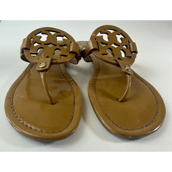 Tory Burch Miller Leather Thong Sandals Tan Beige Flip Flops Women's Size 9 M