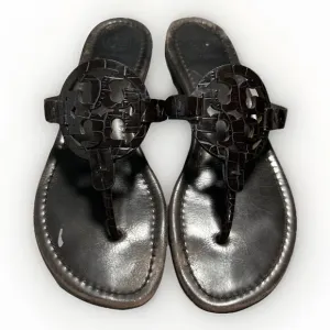 Tory Burch Miller Sandals Size 8 M Dark Brown Flip Flop Leather Logo Snake Croc