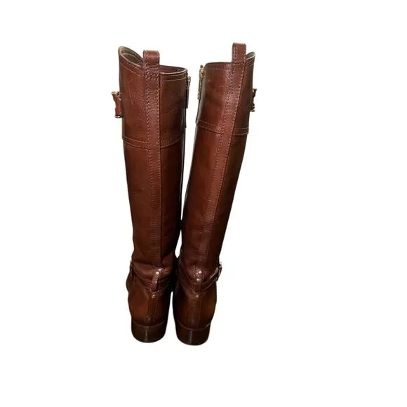 Tory Burch Nadine Tall Leather Gold Hardware Riding Boots Size 8.5 New Sole
