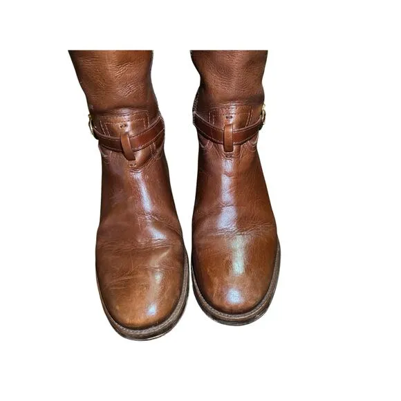 Tory Burch Nadine Tall Leather Gold Hardware Riding Boots Size 8.5 New Sole