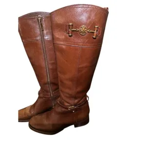 Tory Burch Nadine Tall Leather Gold Hardware Riding Boots Size 8.5 New Sole