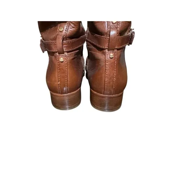 Tory Burch Nadine Tall Leather Gold Hardware Riding Boots Size 8.5 New Sole