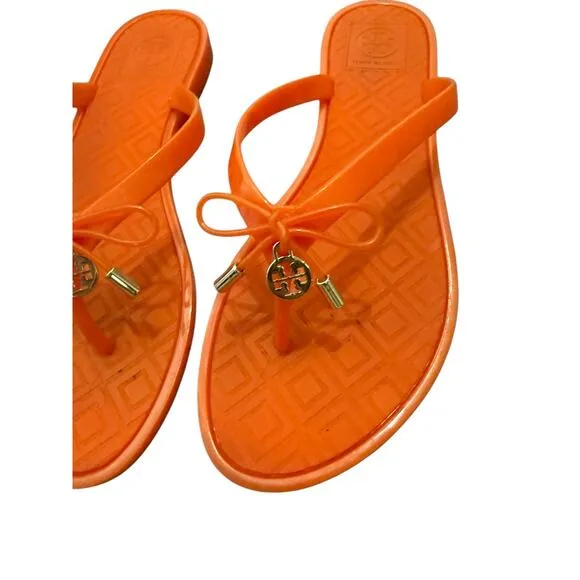 Tory Burch Orange Jelly Bow Thong Flip Flop Sandals Size 7