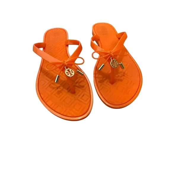 Tory Burch Orange Jelly Bow Thong Flip Flop Sandals Size 7