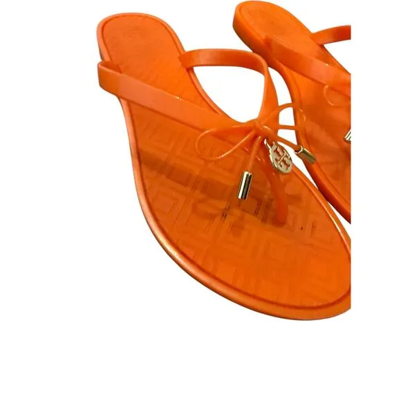 Tory Burch Orange Jelly Bow Thong Flip Flop Sandals Size 7