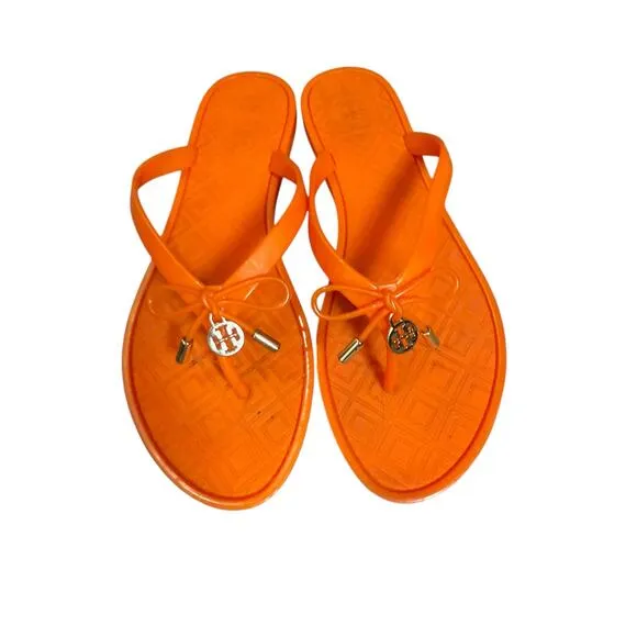 Tory Burch Orange Jelly Bow Thong Flip Flop Sandals Size 7