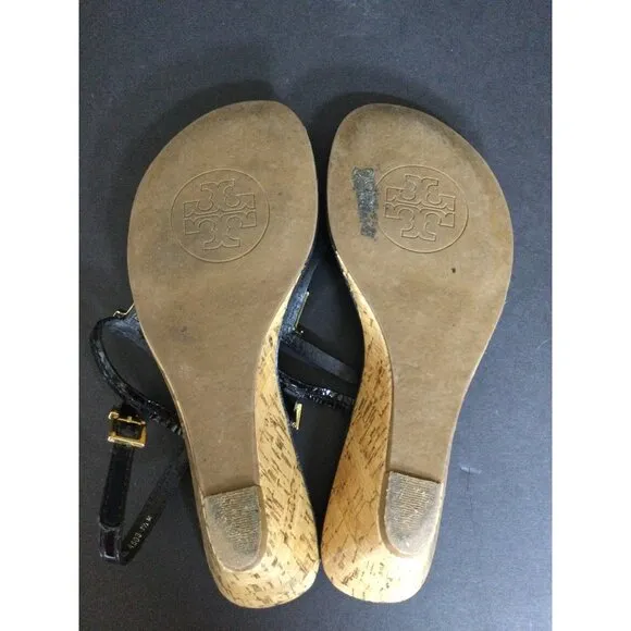 Tory Burch Pauline Demi Wedge Sandals Leather Cork Womens Size 7.5