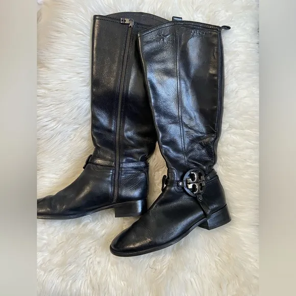 Tory Burch tall black boots leather women’s size 8