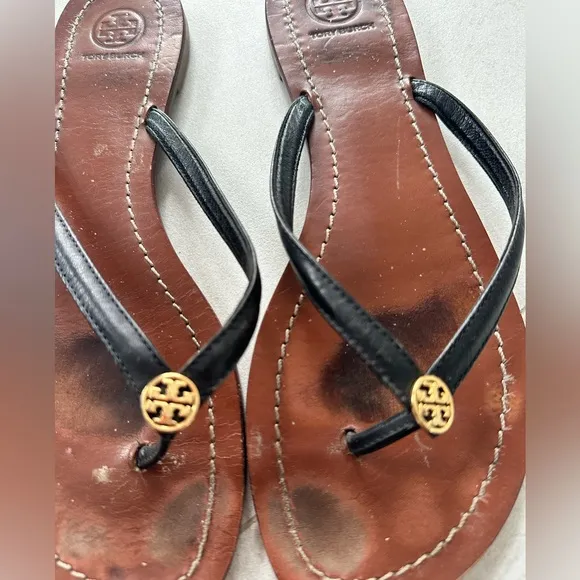 Tory Burch Terra Leather Flip-Flops Size 10