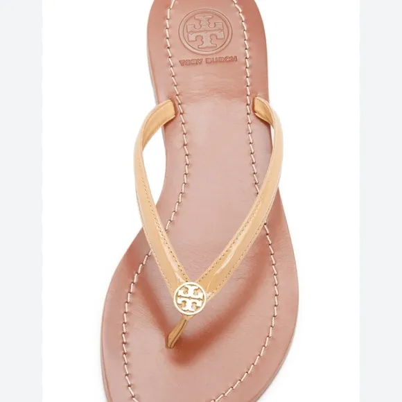 Tory Burch Terra Sun Beige Patent Leather Thongs Size 7