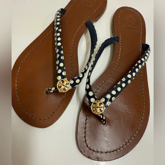 Tory Burch Terra Thong Dots Flip Flop Sandals, Navy / White, Size 8M