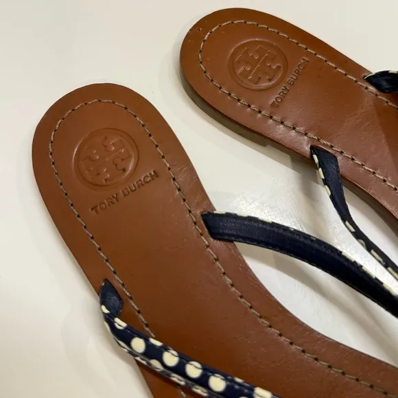 Tory Burch Terra Thong Dots Flip Flop Sandals, Navy / White, Size 8M