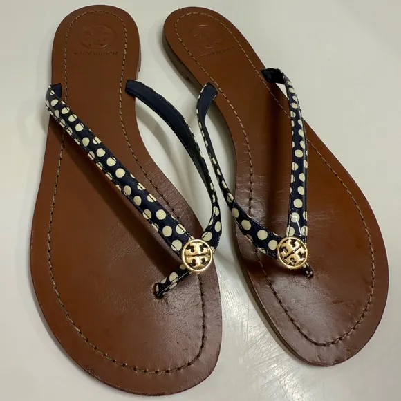 Tory Burch Terra Thong Dots Flip Flop Sandals, Navy / White, Size 8M