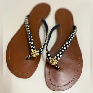 Tory Burch Terra Thong Dots Flip Flop Sandals, Navy / White, Size 8M