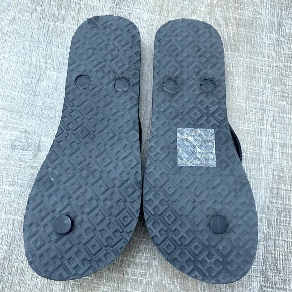 TORY BURCH | Thin Flip Flop Flat Sandals Black Logo Size 5