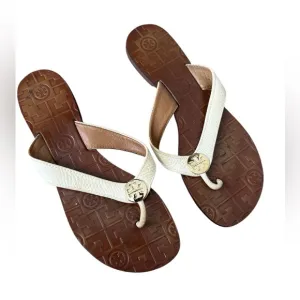 Tory Burch Thora Ivory White Flip Flop Leather Sandals Womens Size 6