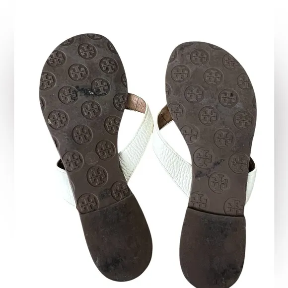 Tory Burch Thora Ivory White Flip Flop Leather Sandals Womens Size 6