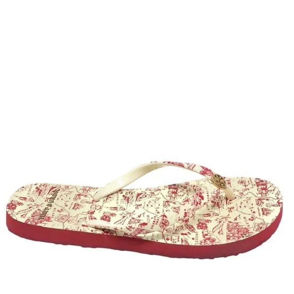 Tory Burch Womens Designer Flip Flops Sandals Abstract Shoes Size 5.5