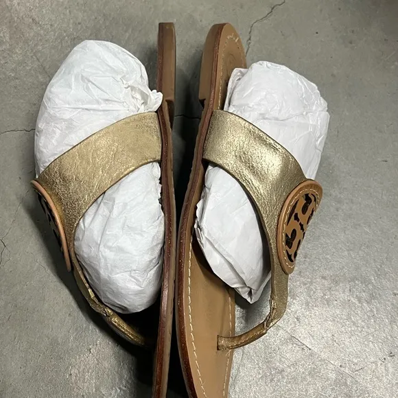 Tory Burch Women's Gold Tan Thong Sandals Sz 7.5