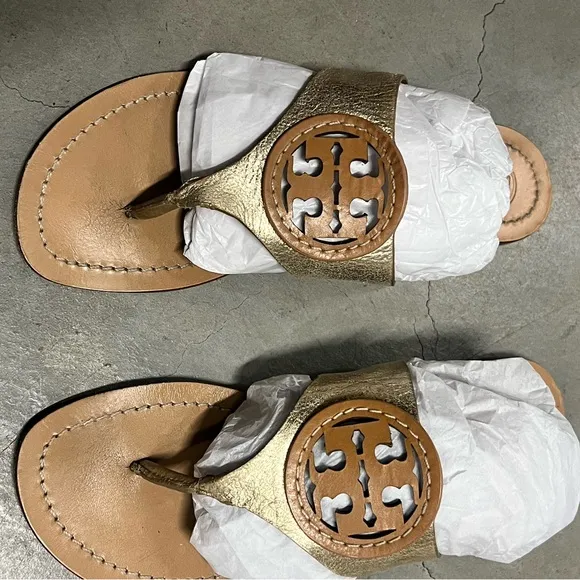Tory Burch Women's Gold Tan Thong Sandals Sz 7.5