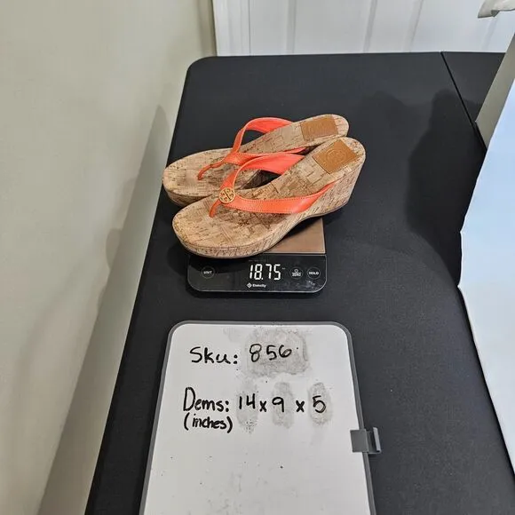 Tory Burch Womens Suzy Cork Wedge Heel Sandals 8 Orange Brown Resort Flip Flops