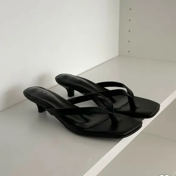 Toteme Black Leather Slide Sandals