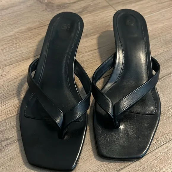 Toteme Black Leather Slide Sandals