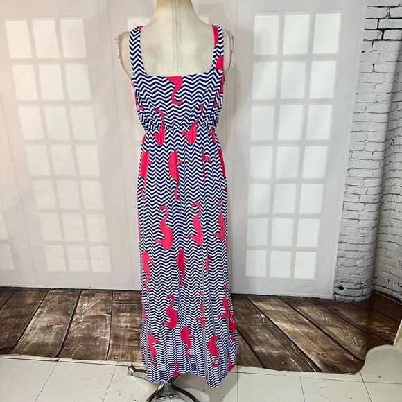 Tracy Negoshian Multicolor Seahorse Print Sleeveless Pullover Maxi Dress Large