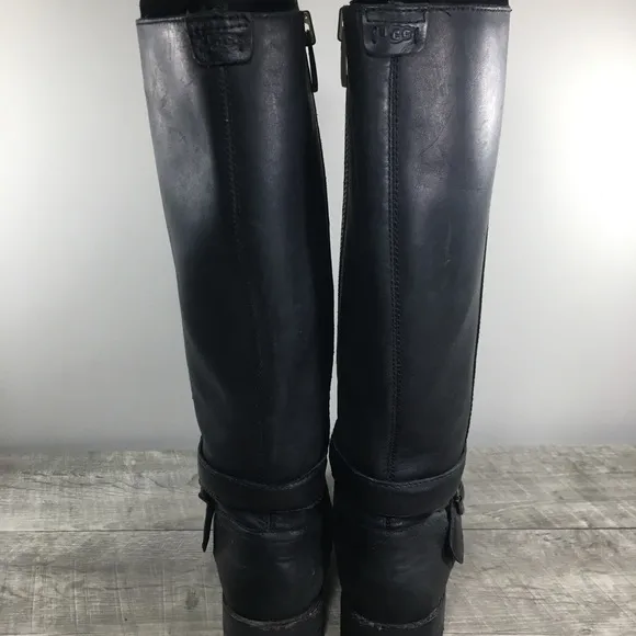 UGG 1019071 Harington Women’s Black Leather Buckle Riding Boots Booties Size 7