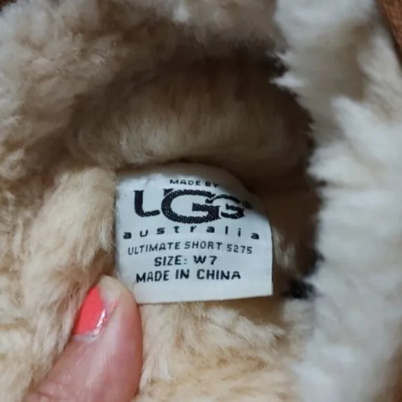 UGG 7 camel leather sheepskin fir lining booties short