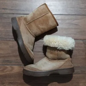 UGG 7 camel leather sheepskin fir lining booties short