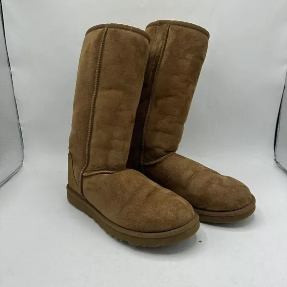 UGG AUSTRALIA Classic Tall Boots Women's 7‎ Chestnut Sherpa Leather Suede 5815