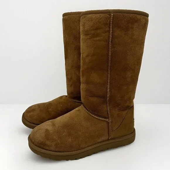 UGG AUSTRALIA Classic Tall Boots Women's 7‎ Chestnut Sherpa Leather Suede 5815