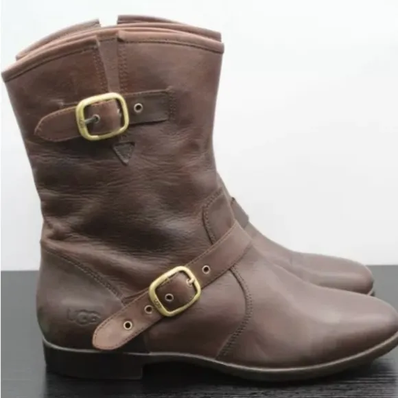 UGG Australia Frances Women’s Brown Leather Two Buckle Short Size   NWOT