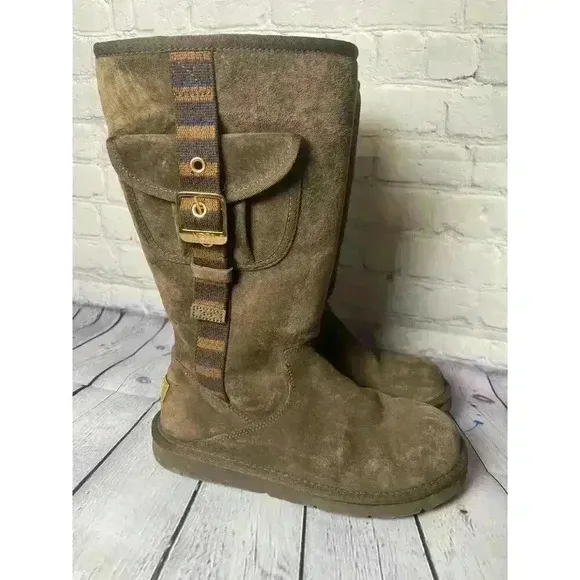 UGG Australia Retro Cargo Espresso Brown Sheep Skin Fur Lined Boot Womens Size 7