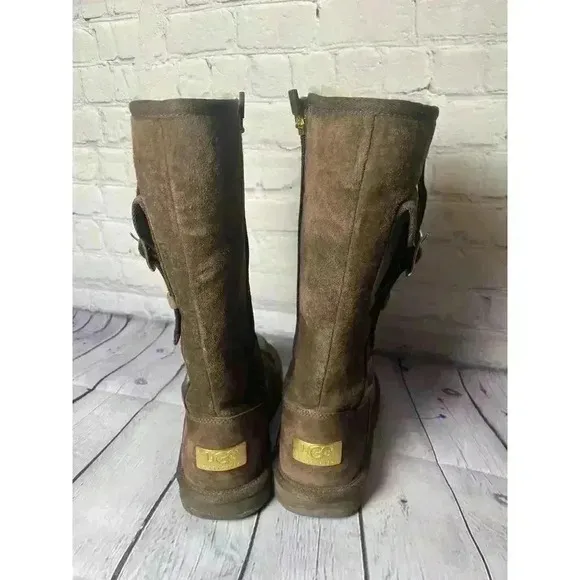 UGG Australia Retro Cargo Espresso Brown Sheep Skin Fur Lined Boot Womens Size 7